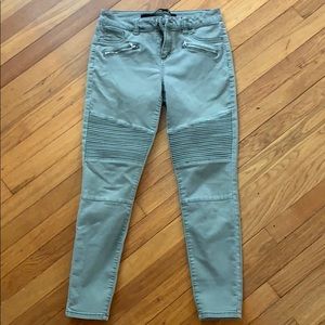 Army green moto jeans.